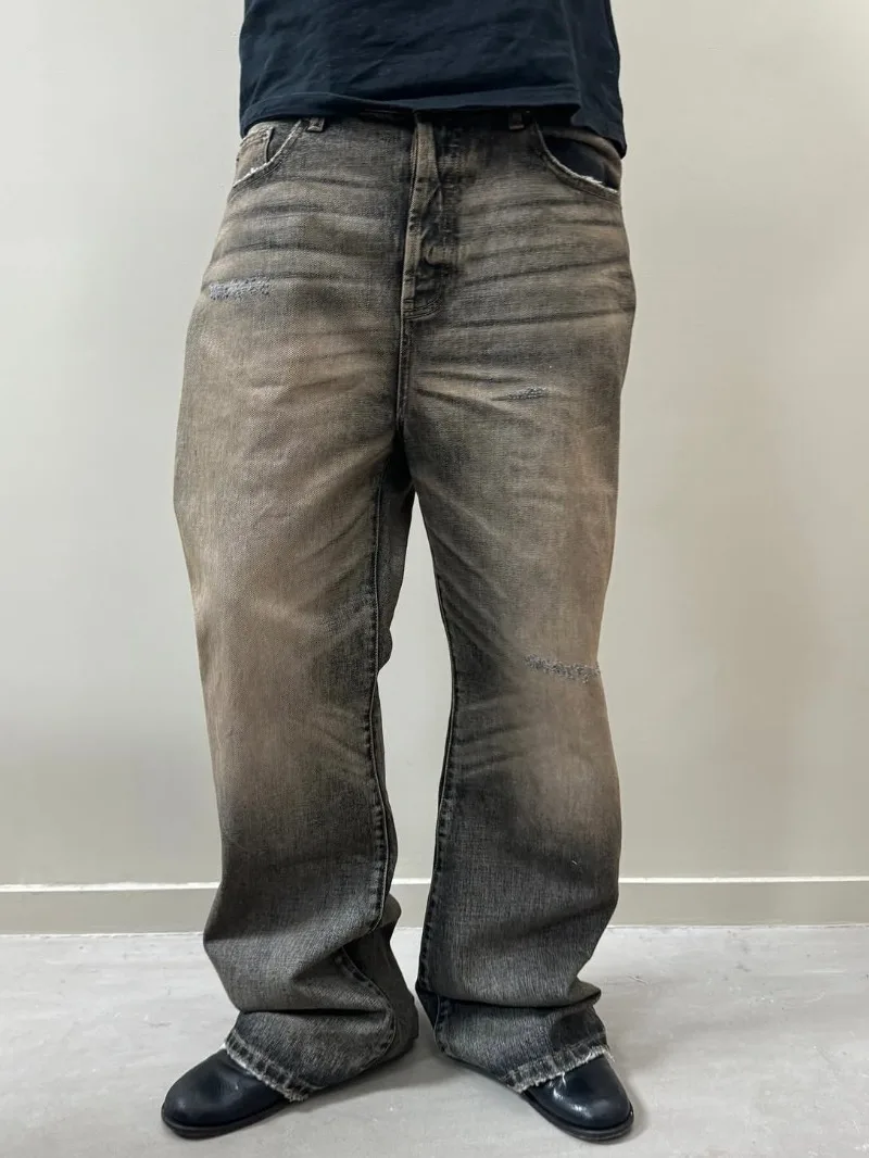 Aglaonema Red - Jeans bootcut larghi effetto invecchiato, sbiaditi,